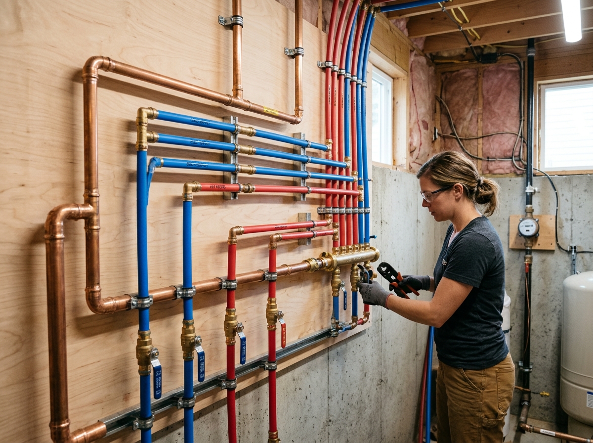Modern residential PEX and copper water supply plumbing lines